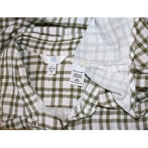 Green White Gauze TOP Sleeves Button Up‎ Soft Shirt Summer Womens large bust 42